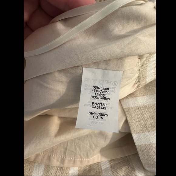 J.CREW Linen Sidewalk Skirt Ivory Tan Cotton Striped Pockets Pull On Lined knit - Picture 4 of 9